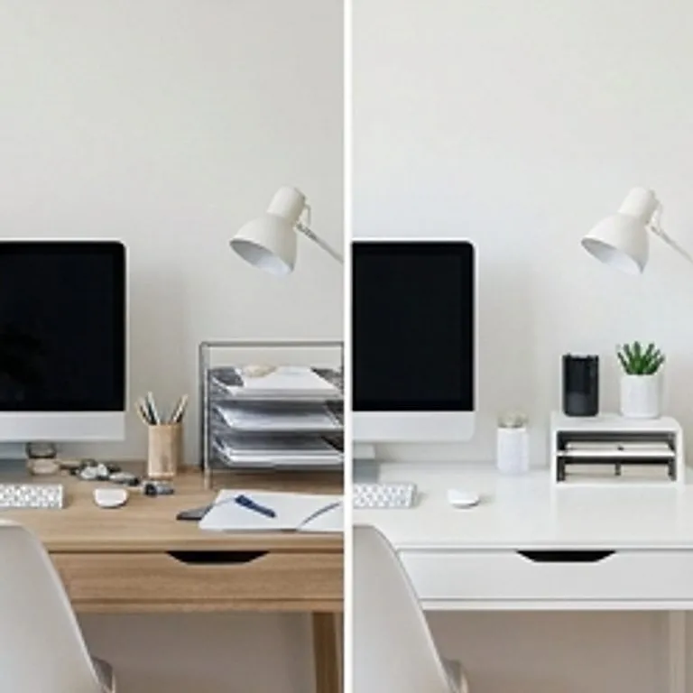 workspace before and after cleaning