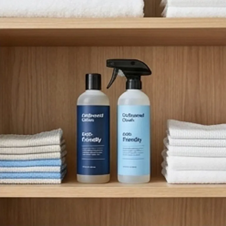 close-up of cleaning supplies on shelf