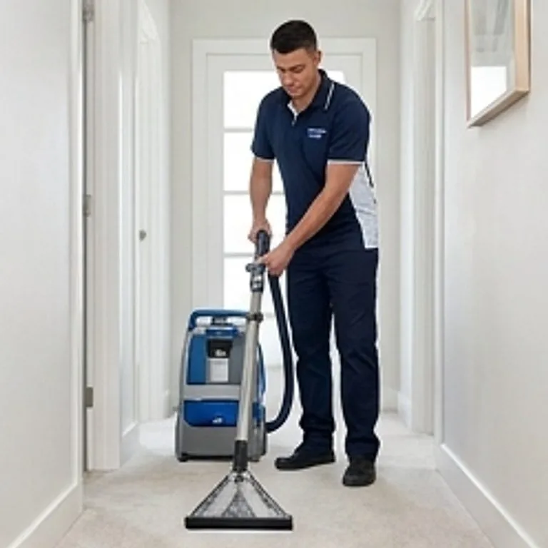 worker setting up cleaning equipment